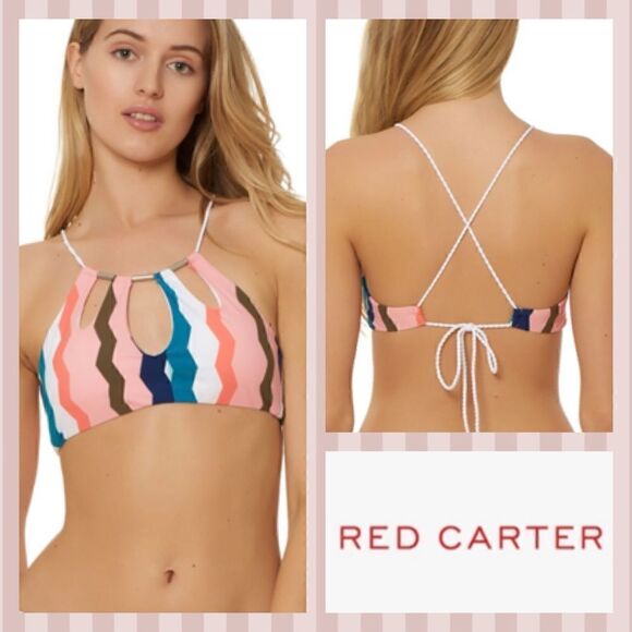 NWT MSRP $94 Red Carter Cutout Keyhole High Neck Bikini Top Women's Size Large - Picture 1 of 8